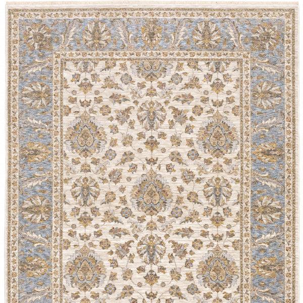 Homeroots 6' X 9' Ivory And Blue Oriental Power Loom Stain Resistant Area Rug With Fringe Ivory,Blue Polyester 509425