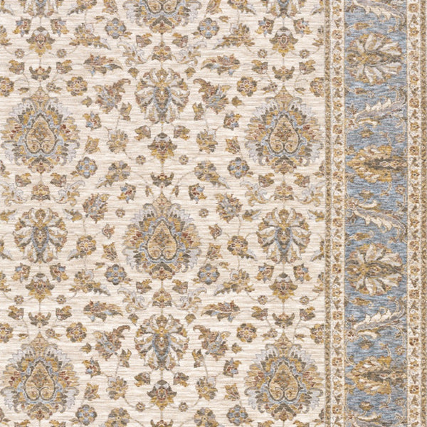 Homeroots 8' X 11' Ivory And Blue Oriental Power Loom Stain Resistant Area Rug With Fringe Ivory,Blue Polyester 509426