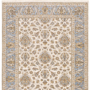 Homeroots 8' X 11' Ivory And Blue Oriental Power Loom Stain Resistant Area Rug With Fringe Ivory,Blue Polyester 509426