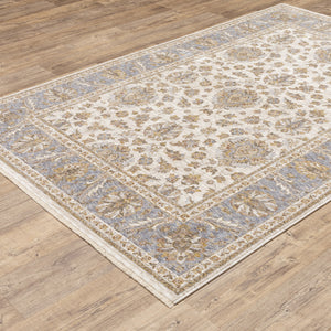 Homeroots 8' X 11' Ivory And Blue Oriental Power Loom Stain Resistant Area Rug With Fringe Ivory,Blue Polyester 509426
