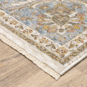 Homeroots 10' X 13' Ivory And Blue Oriental Power Loom Stain Resistant Area Rug With Fringe Ivory,Blue Polyester 509427