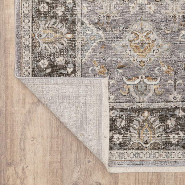 HomeRoots 2' Elegant Grey and Blue Oriental Runner Rug - Stain-Resistant, Power-Loomed, Tassel Fringe Design 2'3" x 7'6" 509428