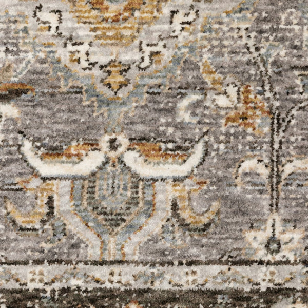 HomeRoots 2' Elegant Grey and Blue Oriental Runner Rug - Stain-Resistant, Power-Loomed, Tassel Fringe Design 2'3" x 7'6" 509428