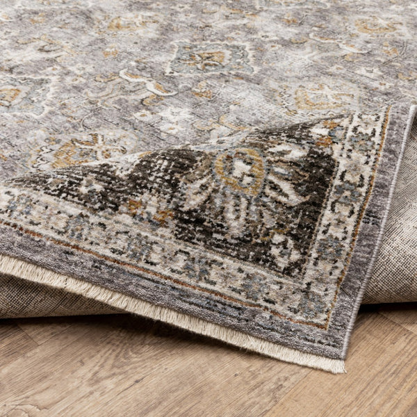 HomeRoots 2' Elegant Grey and Blue Oriental Runner Rug - Stain-Resistant, Power-Loomed, Tassel Fringe Design 2'3" x 7'6" 509428