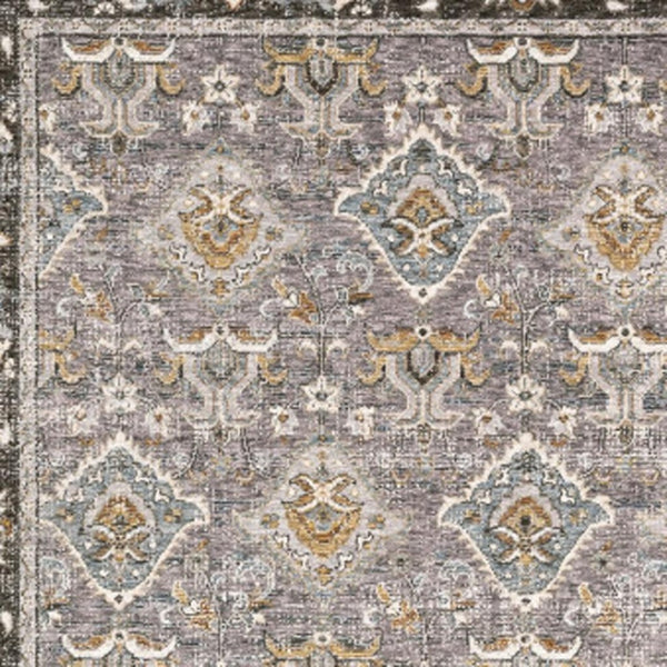 HomeRoots 2' Elegant Grey and Blue Oriental Runner Rug - Stain-Resistant, Power-Loomed, Tassel Fringe Design 3' x 5' 509430