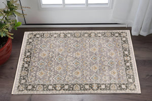HomeRoots 2' Elegant Grey and Blue Oriental Runner Rug - Stain-Resistant, Power-Loomed, Tassel Fringe Design 3' x 5' 509430