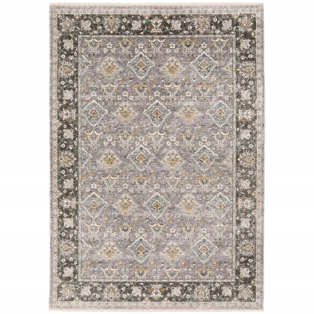 HomeRoots 2' Elegant Grey and Blue Oriental Runner Rug - Stain-Resistant, Power-Loomed, Tassel Fringe Design 5' X 8' 509431