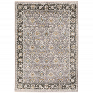 HomeRoots 2' Elegant Grey and Blue Oriental Runner Rug - Stain-Resistant, Power-Loomed, Tassel Fringe Design 5' X 8' 509431