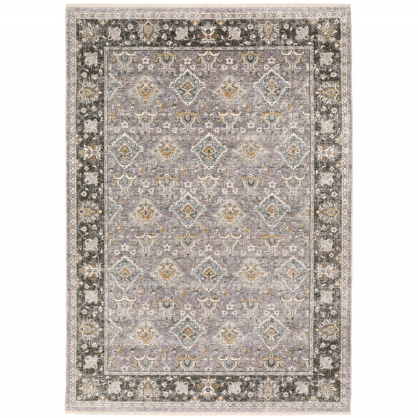 HomeRoots 2' Elegant Grey and Blue Oriental Runner Rug - Stain-Resistant, Power-Loomed, Tassel Fringe Design 5' X 8' 509431