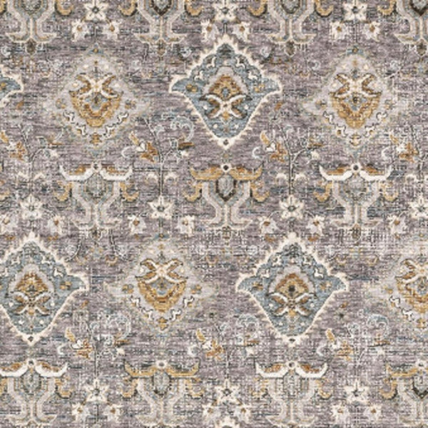 HomeRoots 2' Elegant Grey and Blue Oriental Runner Rug - Stain-Resistant, Power-Loomed, Tassel Fringe Design 5' X 8' 509431