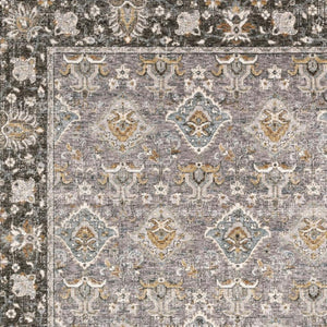 HomeRoots 2' Elegant Grey and Blue Oriental Runner Rug - Stain-Resistant, Power-Loomed, Tassel Fringe Design 5' X 8' 509431