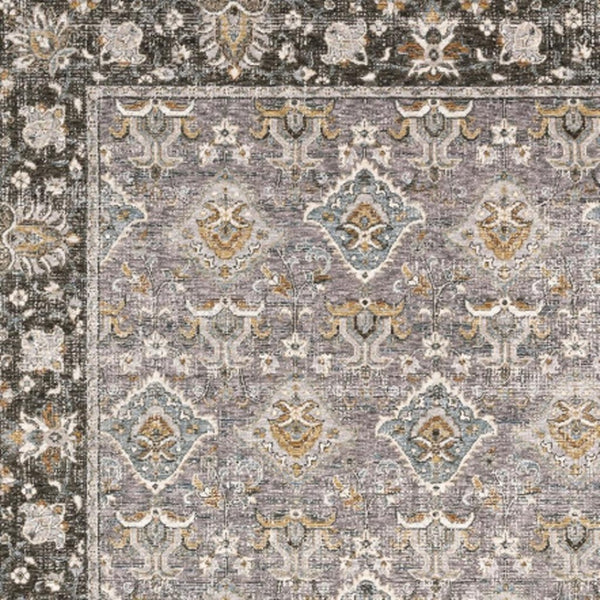 HomeRoots 2' Elegant Grey and Blue Oriental Runner Rug - Stain-Resistant, Power-Loomed, Tassel Fringe Design 5' X 8' 509431