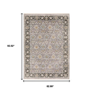 HomeRoots 2' Elegant Grey and Blue Oriental Runner Rug - Stain-Resistant, Power-Loomed, Tassel Fringe Design 5' X 8' 509431