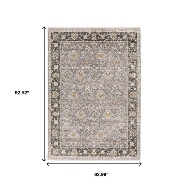 HomeRoots 2' Elegant Grey and Blue Oriental Runner Rug - Stain-Resistant, Power-Loomed, Tassel Fringe Design 5' X 8' 509431