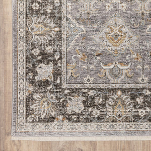 HomeRoots 2' Elegant Grey and Blue Oriental Runner Rug - Stain-Resistant, Power-Loomed, Tassel Fringe Design 5' X 8' 509431