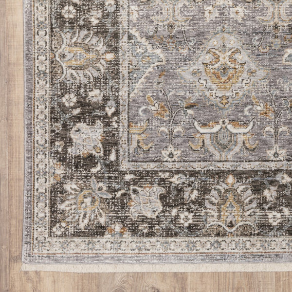 HomeRoots 2' Elegant Grey and Blue Oriental Runner Rug - Stain-Resistant, Power-Loomed, Tassel Fringe Design 5' X 8' 509431