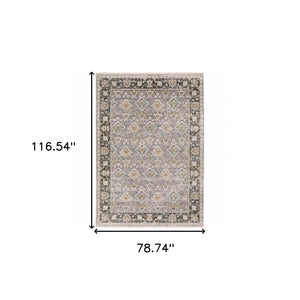 HomeRoots 2' Elegant Grey and Blue Oriental Runner Rug - Stain-Resistant, Power-Loomed, Tassel Fringe Design 7' X 10' 509432