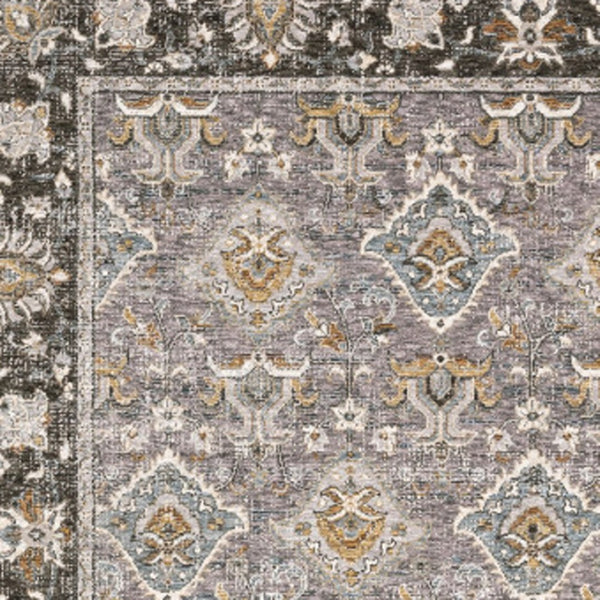HomeRoots 2' Elegant Grey and Blue Oriental Runner Rug - Stain-Resistant, Power-Loomed, Tassel Fringe Design 7' X 10' 509432