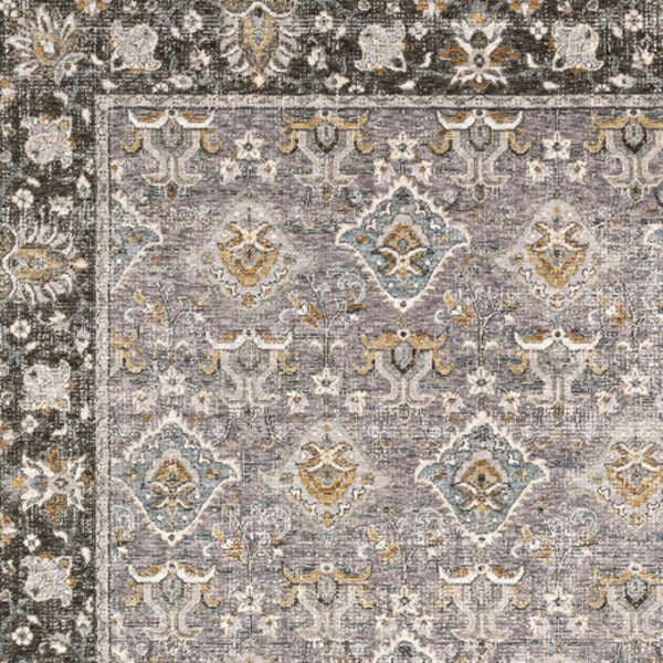 HomeRoots 2' Elegant Grey and Blue Oriental Runner Rug - Stain-Resistant, Power-Loomed, Tassel Fringe Design 7' X 10' 509432