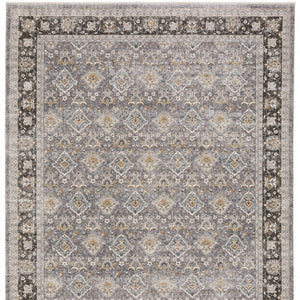 HomeRoots 2' Elegant Grey and Blue Oriental Runner Rug - Stain-Resistant, Power-Loomed, Tassel Fringe Design 8' X 11' 509433