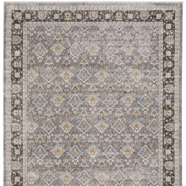 HomeRoots 2' Elegant Grey and Blue Oriental Runner Rug - Stain-Resistant, Power-Loomed, Tassel Fringe Design 8' X 11' 509433