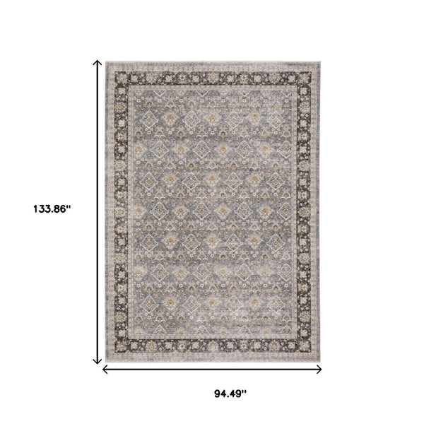 HomeRoots 2' Elegant Grey and Blue Oriental Runner Rug - Stain-Resistant, Power-Loomed, Tassel Fringe Design 8' X 11' 509433