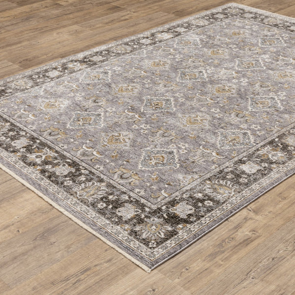 HomeRoots 2' Elegant Grey and Blue Oriental Runner Rug - Stain-Resistant, Power-Loomed, Tassel Fringe Design 8' X 11' 509433