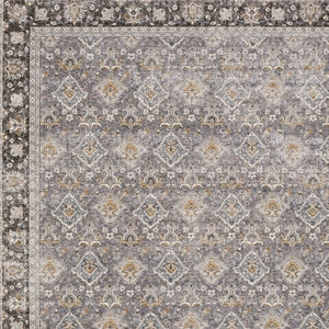 HomeRoots 2' Elegant Grey and Blue Oriental Runner Rug - Stain-Resistant, Power-Loomed, Tassel Fringe Design 8' X 11' 509433