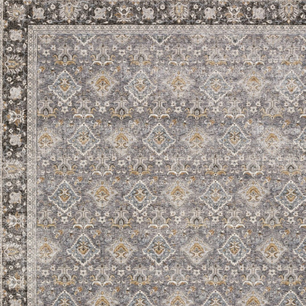 HomeRoots 2' Elegant Grey and Blue Oriental Runner Rug - Stain-Resistant, Power-Loomed, Tassel Fringe Design 8' X 11' 509433