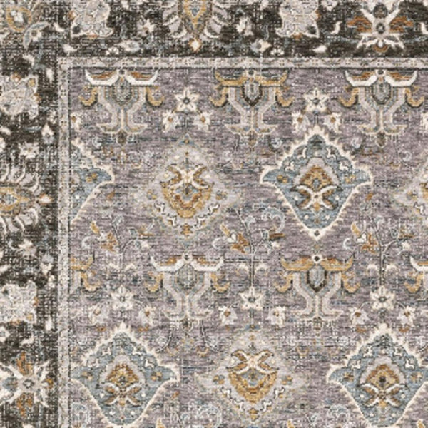 HomeRoots 2' Elegant Grey and Blue Oriental Runner Rug - Stain-Resistant, Power-Loomed, Tassel Fringe Design 10' X 13' 509434