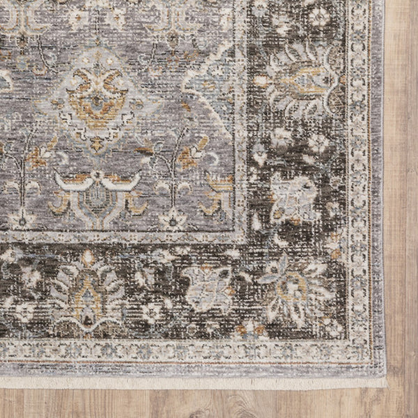 HomeRoots 2' Elegant Grey and Blue Oriental Runner Rug - Stain-Resistant, Power-Loomed, Tassel Fringe Design 10' X 13' 509434