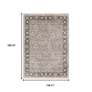 HomeRoots 2' Elegant Grey and Blue Oriental Runner Rug - Stain-Resistant, Power-Loomed, Tassel Fringe Design 10' X 13' 509434