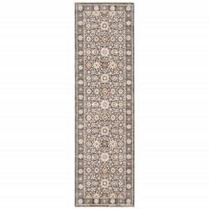 Homeroots 2' X 8' Grey And Ivory Oriental Power Loom Stain Resistant Runner Rug With Fringe Grey,Ivory Polyester 509435