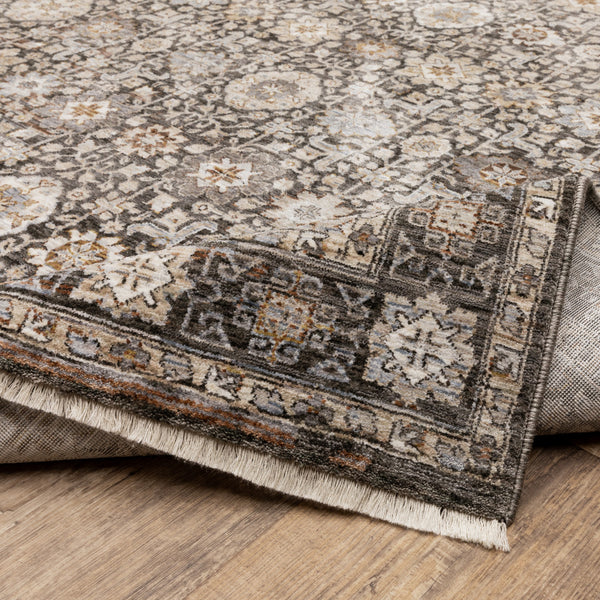 Homeroots 2' X 8' Grey And Ivory Oriental Power Loom Stain Resistant Runner Rug With Fringe Grey,Ivory Polyester 509435