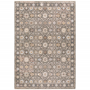 Homeroots 3' X 5' Grey And Ivory Oriental Power Loom Stain Resistant Area Rug With Fringe Grey,Ivory Polyester 509437