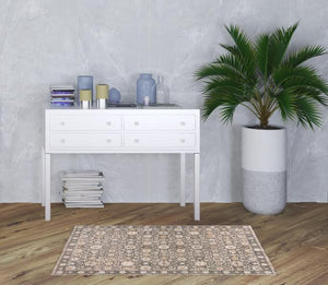 Homeroots 3' X 5' Grey And Ivory Oriental Power Loom Stain Resistant Area Rug With Fringe Grey,Ivory Polyester 509437