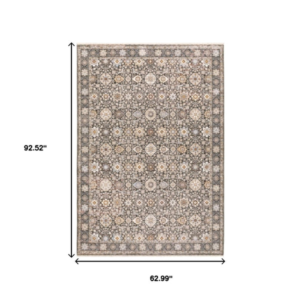 HomeRoots 2' Elegant Oriental Power Loom Runner Rug - Stain-Resistant, Stylish Fringe for High-Traffic Areas 5' X 8' 509438