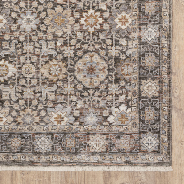 Homeroots 5' X 8' Grey And Ivory Oriental Power Loom Stain Resistant Area Rug With Fringe Grey,Ivory Polyester 509438