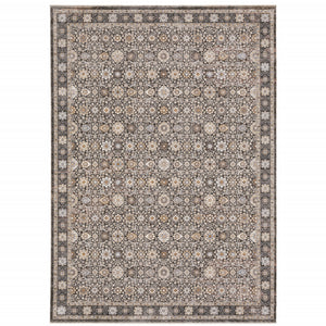 Homeroots 8' X 11' Charcoal Ivory And Beige Floral Power Loom Area Rug With Fringe Grey,Ivory Polyester 509440