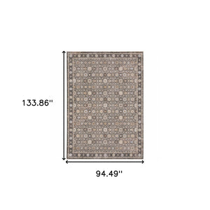 Homeroots 8' X 11' Charcoal Ivory And Beige Floral Power Loom Area Rug With Fringe Grey,Ivory Polyester 509440