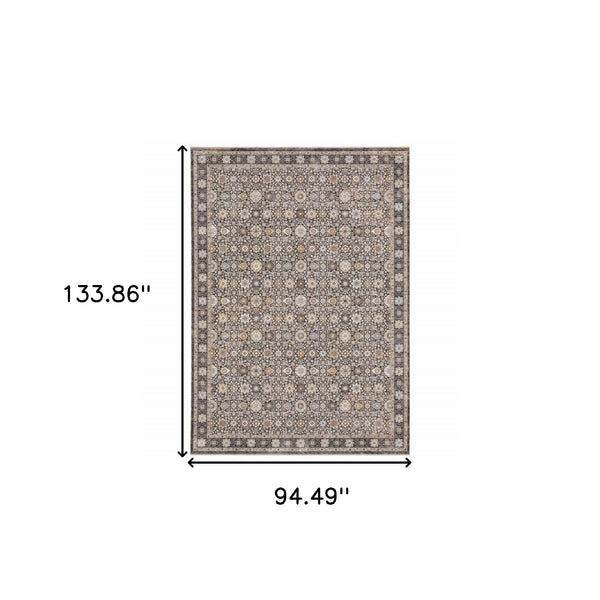 Homeroots 8' X 11' Charcoal Ivory And Beige Floral Power Loom Area Rug With Fringe Grey,Ivory Polyester 509440