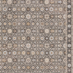 Homeroots 8' X 11' Charcoal Ivory And Beige Floral Power Loom Area Rug With Fringe Grey,Ivory Polyester 509440