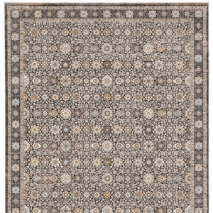 Homeroots 8' X 11' Charcoal Ivory And Beige Floral Power Loom Area Rug With Fringe Grey,Ivory Polyester 509440