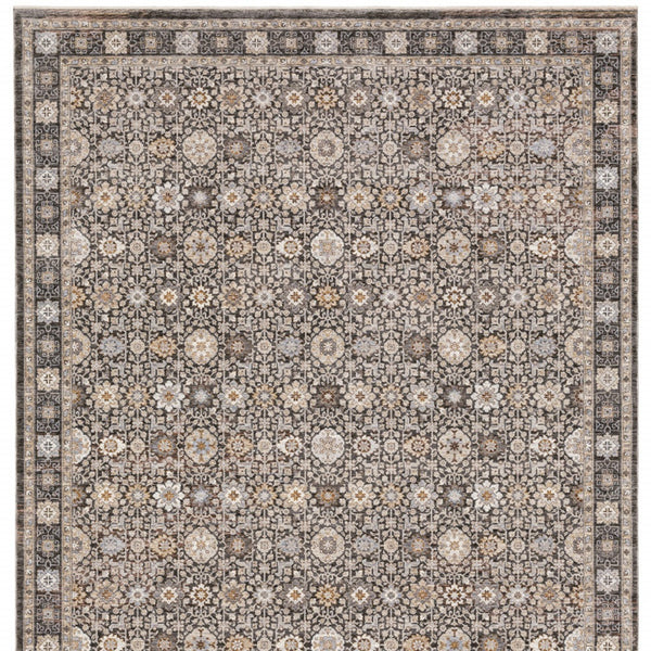 Homeroots 8' X 11' Charcoal Ivory And Beige Floral Power Loom Area Rug With Fringe Grey,Ivory Polyester 509440