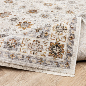 Homeroots 2' X 8' Ivory And Gold Oriental Power Loom Stain Resistant Runner Rug With Fringe Ivory,Gold Polyester 509442