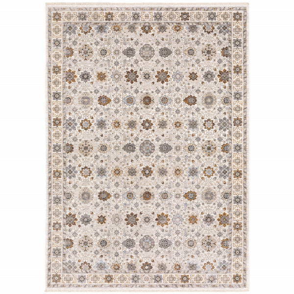 Homeroots 3' X 5' Ivory And Gold Oriental Power Loom Stain Resistant Area Rug With Fringe Ivory,Gold Polyester 509444