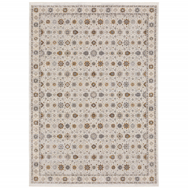 Homeroots 8' X 11' Ivory And Gold Oriental Power Loom Stain Resistant Area Rug With Fringe Ivory,Gold Polyester 509447