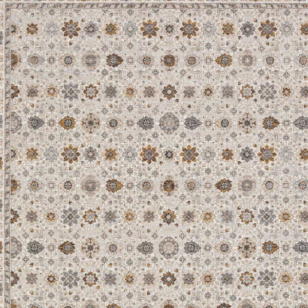 Homeroots 8' X 11' Ivory And Gold Oriental Power Loom Stain Resistant Area Rug With Fringe Ivory,Gold Polyester 509447