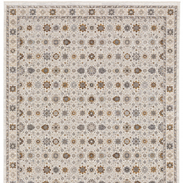 Homeroots 8' X 11' Ivory And Gold Oriental Power Loom Stain Resistant Area Rug With Fringe Ivory,Gold Polyester 509447