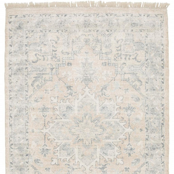 HomeRoots 10' Hand Loomed Beige and Grey Oriental Area Rug - Stain Resistant Design with Elegant Fringe Trim 10' X 13' 509449